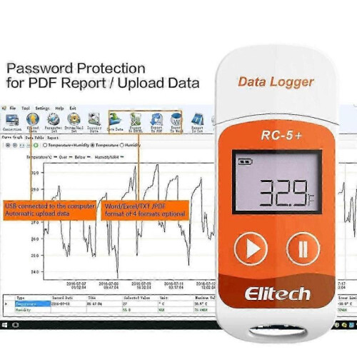 Elitech RC-5+ PDF USB Temperature Data Logger Reusable Recorder 32000 Points for Refrigeration, Cold Chain Transport DS 1