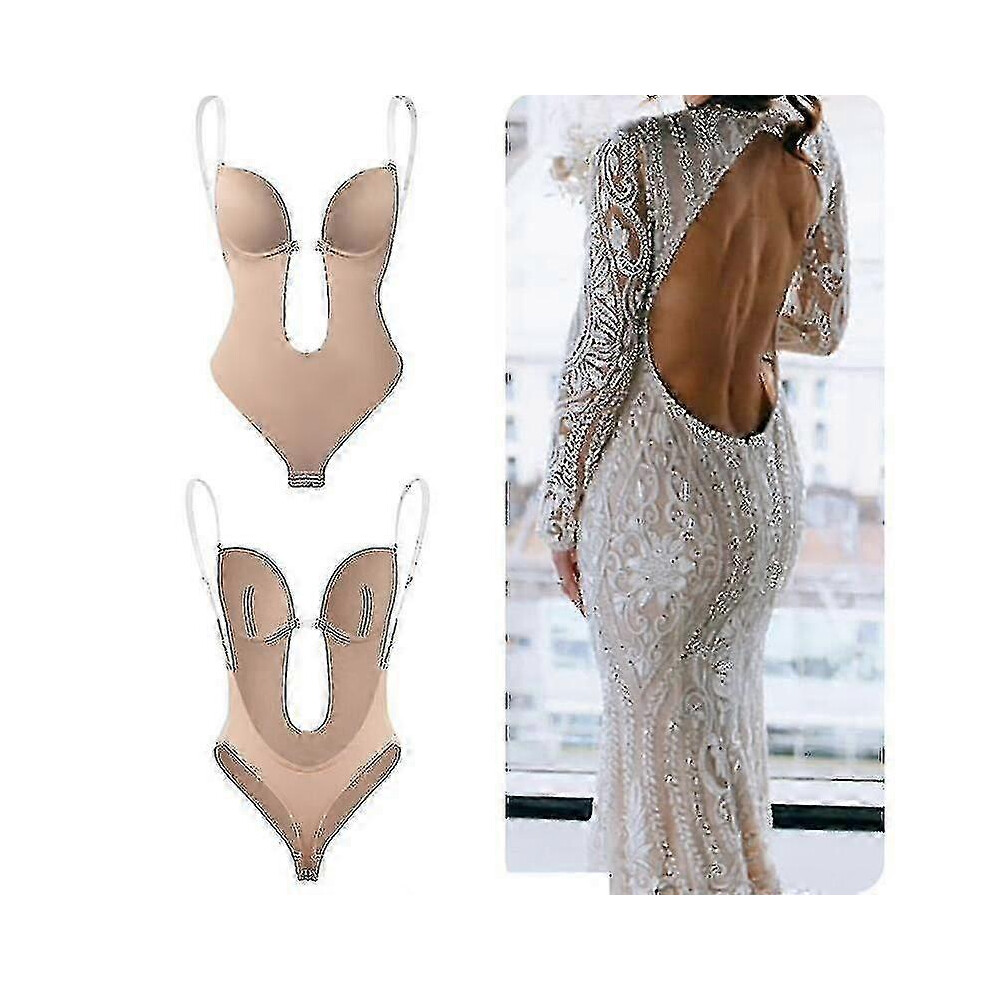 (2XL, One size) Women's Plunging Deep V-neck Body Shaper - Strapless Backless Bodysuit Shapewear