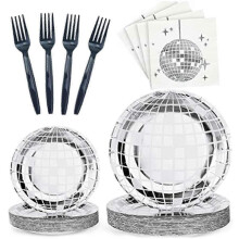 Disco Party Supplies Tableware Set Disco Ball Dinner Plate Napkin Fork Disco Birthday Rock Dance Mu JN