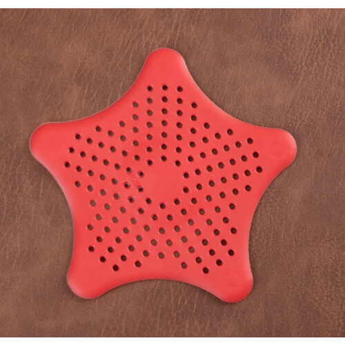 (Red) Kitchen Sink Anti-clogging Pentagram Starfish Silicone Bathroom Drain Strainer