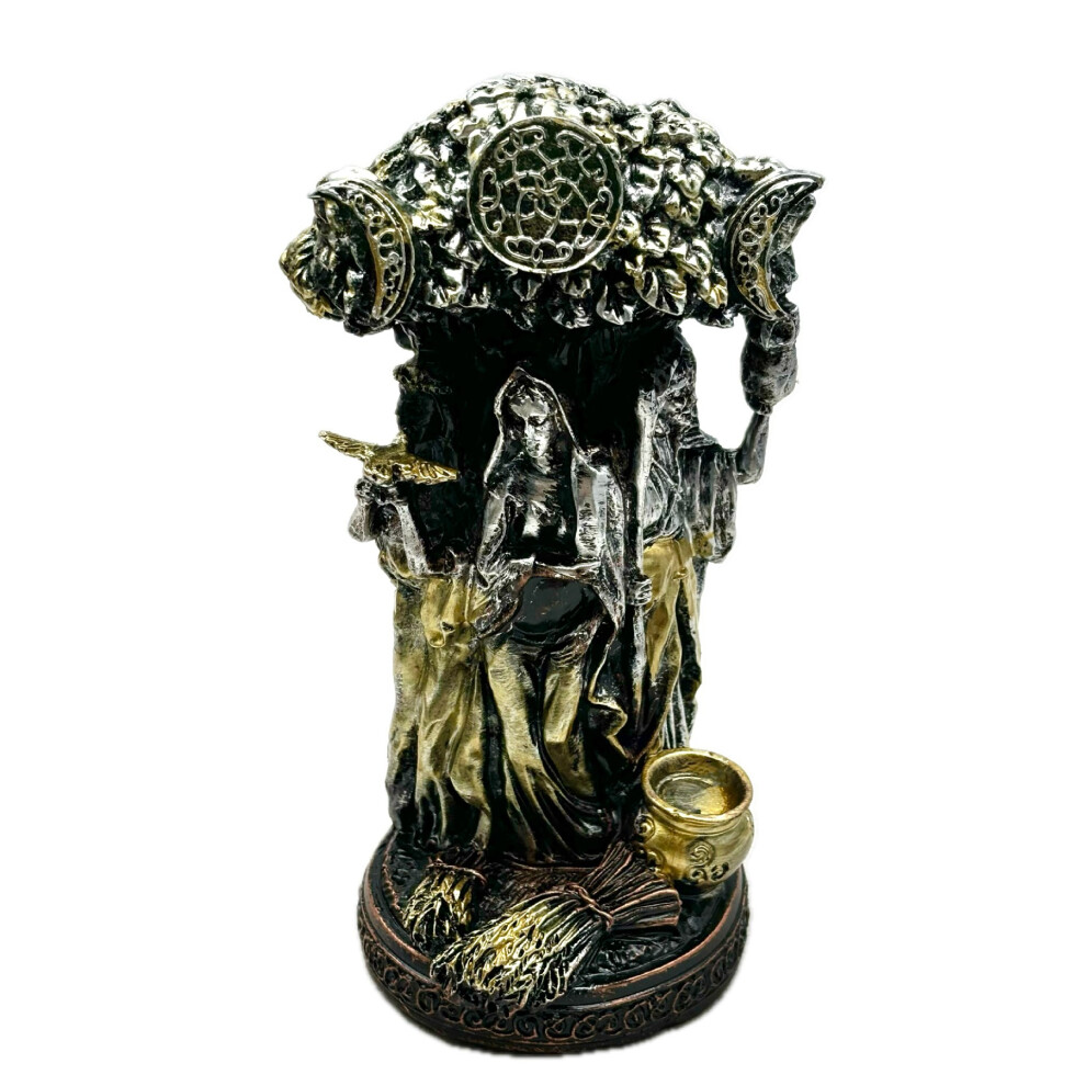 (Light gold) Triple Moon Goddess Crystal Ball Stand Resin Statue Pagan Wicca Altar Decoration