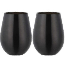 (Black) Two-piece stainless steel stemless wine glasses, Spherical design, Keeps room temperature, Non-toxic and odorless