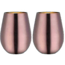 (Rose gold) Two-piece stainless steel stemless wine glasses, Spherical design, Keeps room temperature, Non-toxic and odorless