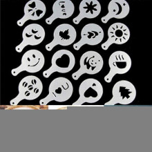 16pcs/lot Coffee Latte Cappuccino Barista Art Stencils Cake Duster Templates Coffee Accessories
