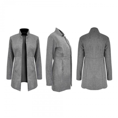 (M,Ash)Autumn And Winter Solid Color Thin Long-sleeved Pocket Woolen Women's Coat 1