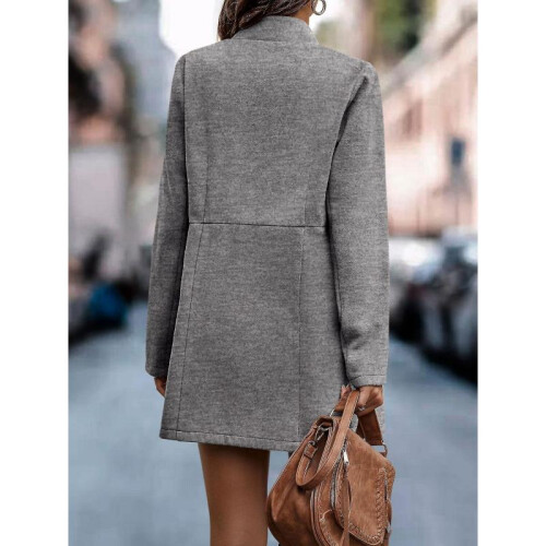 (M,Ash)Autumn And Winter Solid Color Thin Long-sleeved Pocket Woolen Women's Coat 2