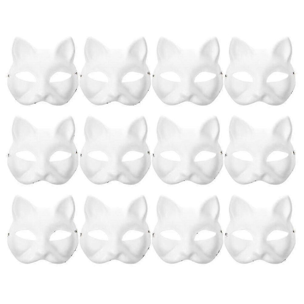 Kikidex (As Show, One Size) 12Pcs Blank Mask Cat Masks Costume Cosplay Mask Kindergarten Diy Unpainted Cat Mask