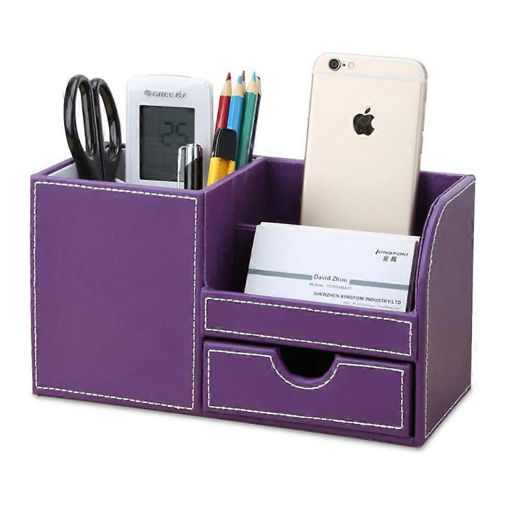 (As show, One size) 4 Multi-functional Compartments Desktop Organizer (Purple)-image-OPC-PHYQR8W-NEW