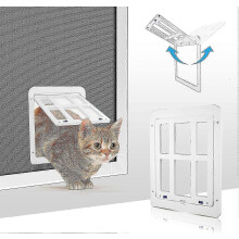 (As show, One size) Cat Flap Fly Screen Automatic Closure, Dog Flap With Magnets Flap Lockable, Dog Flap Fly Screen Balcony Door With Cat Flap Pet Flap