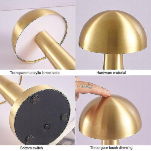 (Mushroom,Gold)Rechargeable Led Table Lamp Touch Sensor Desk Light Bedroom Restaurant Bar Dcor 1