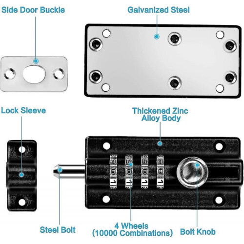 Combination Lock Latch 4 Digit Combination Lock Mechanical Code Door Lock Keyless Slide Lock Tamper Proof Door Lock for Garden Cabinet Black 2