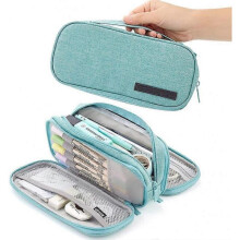 Pencil Case Big Capacity Handheld 3 Compartments Pencil Pouch Portable Large Storage Canvas Pencil Bag for  Adults Students Business Office(Green)