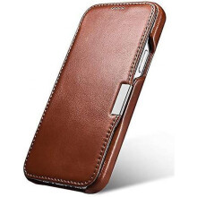 Leather Folio Case Compatible with iPhone 12mini - Vintage Style Genuine Leather Flip Folio Design Cover with Magnetic Closure - brown