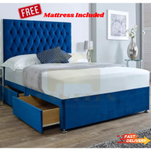 (Cream, 3ft Single (with 2 Drawer)) Plush Divan Double Bed with 54" High Chesterfield Headboard with Mattress Included Option| 2 or 4 Storage Drawers Option | Hand Made UK