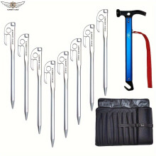 (8pcs 20cm Ground Nails Camping Hammer Storage Bag) 420 Stainless Steel High-strength Ground Nails, Outdoor Camping Tent Canopy Fixed Ground Stakes