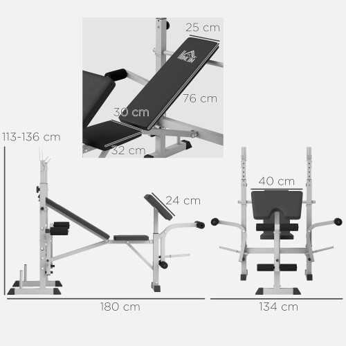 Homcom HOMCOM Adjustable Weight Bench with Squat Rack, Leg Developer, Grey 2
