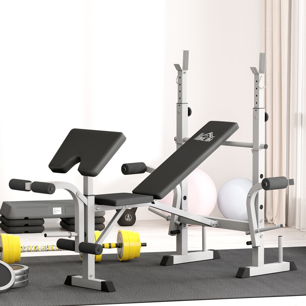 Homcom Adjustable Weight Bench With Squat Rack, Leg Developer, Grey