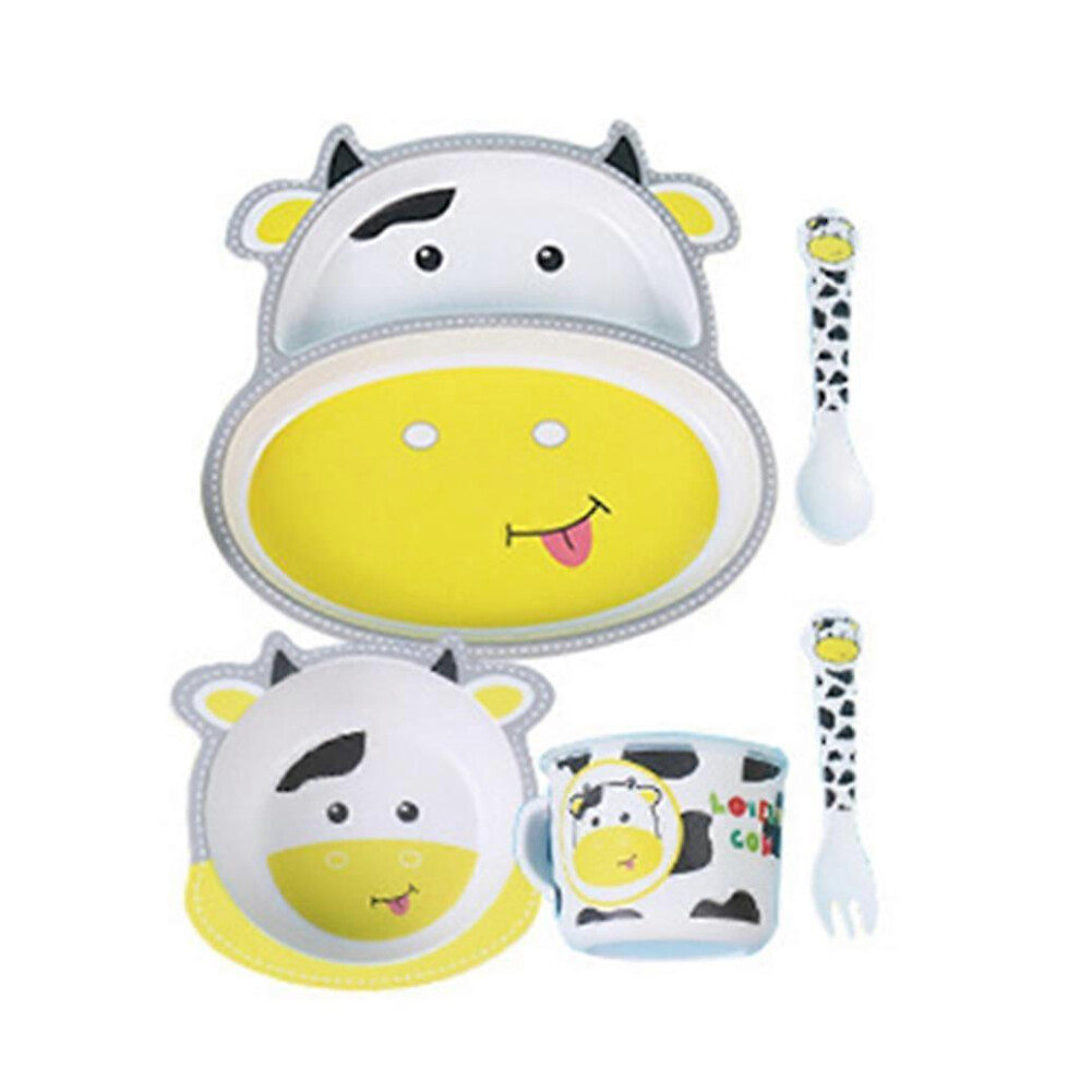 (puppy, One size) Kids Utensils Set Bamboo Toddler Plates Dinnerware Dinner Dish Set Baby Feeding Spill Proof for Kids and Toddlers Eating