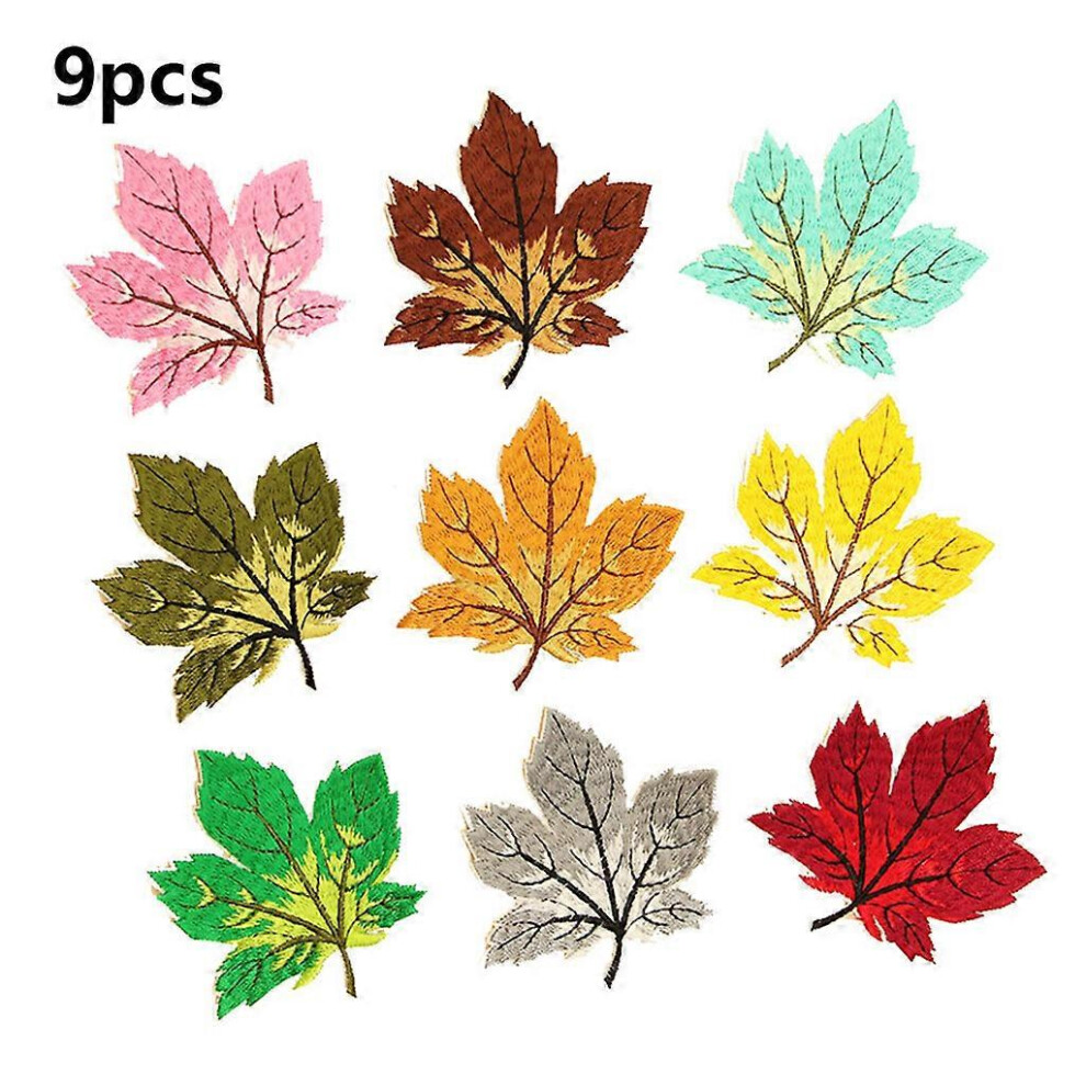 (As show, One size) 9 Piece Multicolor Maple Leaf Sew/Iron On Appliques Embroidery Patches for Clothing Art Crafts DIY Badge Stickers Decor T-Shirt Jeans for Jacket