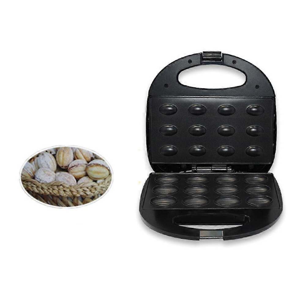 (As show, One size) Electric Walnut Cake Maker Automatic Nut Waffle Bread Machine Sandwich Iron Toaster Baking Breakfast Pan Oven EU plug  Black