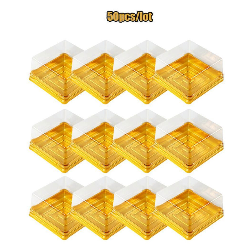 (As Show, One Size) 50Pcs Mini Square Moon Cake Container Wedding Party Favor Boxes Mooncake Egg-Yolk Puff Container For Kitchen Accessories Golden