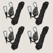 (4 Pcs Black) High-Visibility Reflective Camping Tent Ropes with Adjustable Pulleys - Durable Polyester,Camping Accessories