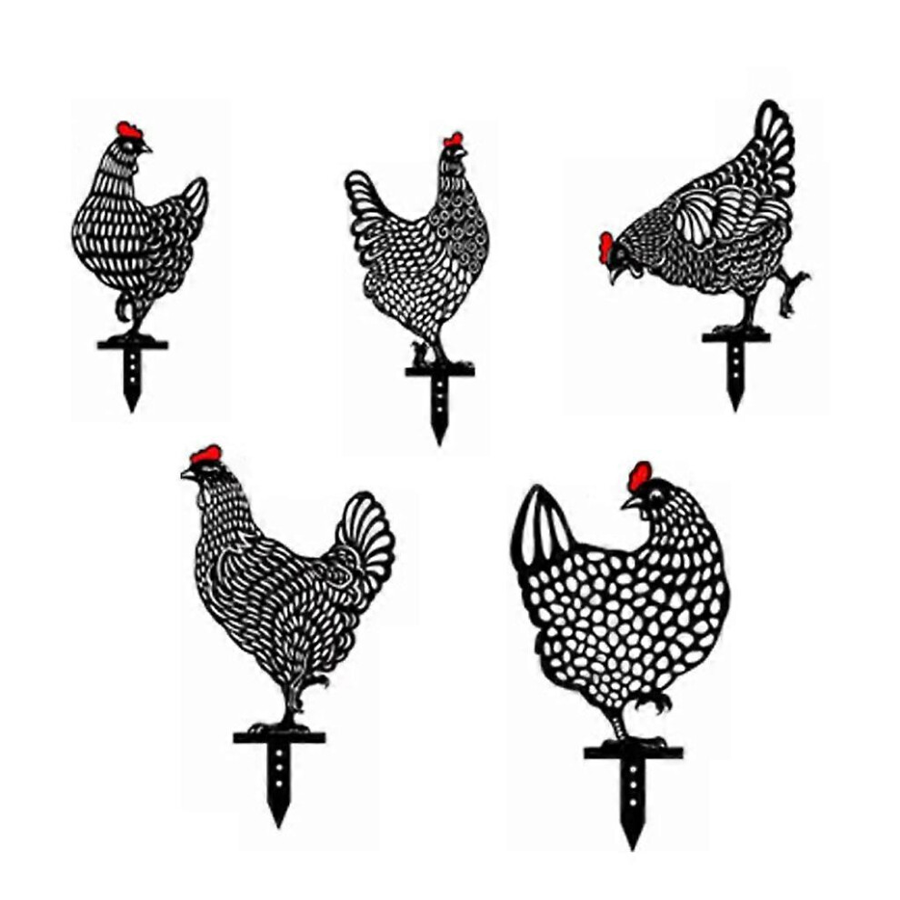 (As show, One size) 5pcs Acrylic Hen Silhouette Art Garden Stakes Hollow Animal Rooster for Gardens Yard Lawn Decoration