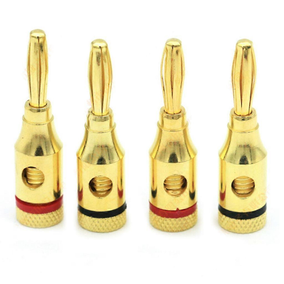 (As show, One size) 4pcs Gold Plated Audio Jack Speaker Banana Plugs Open Screw Type Connector for Speaker Wire Home Theater Wall Plates