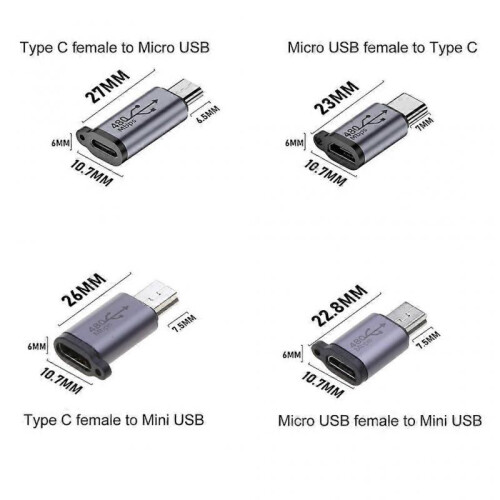 (Type C to Micro) Micro USB to Mini USB Type-C Adapter Usb-C Female To Micro Usb Male Converter 1