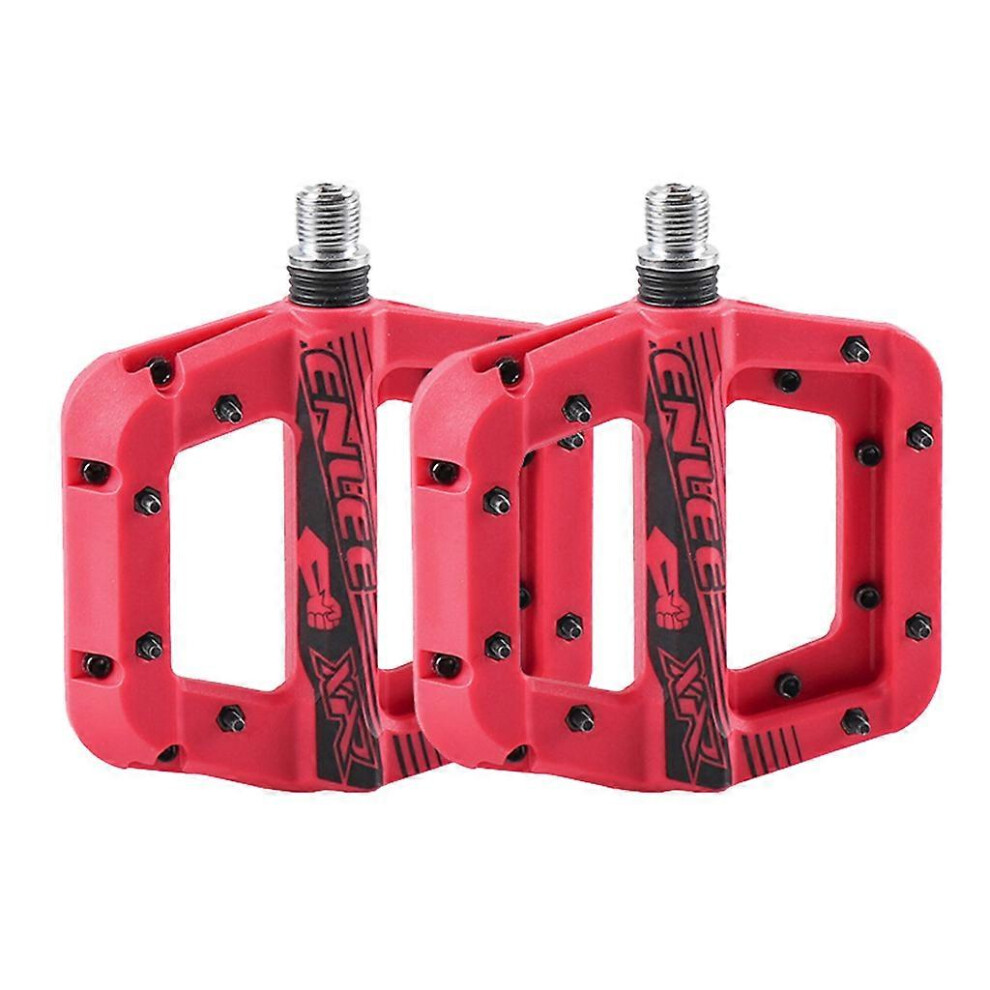 (As Show, One Size) Bike Pedals Nylon Fiber 9/16" Cycling Platform Flat Bicycles Pedals For Road Cycling Bike 3 Bearings Pedals Waterproof Red