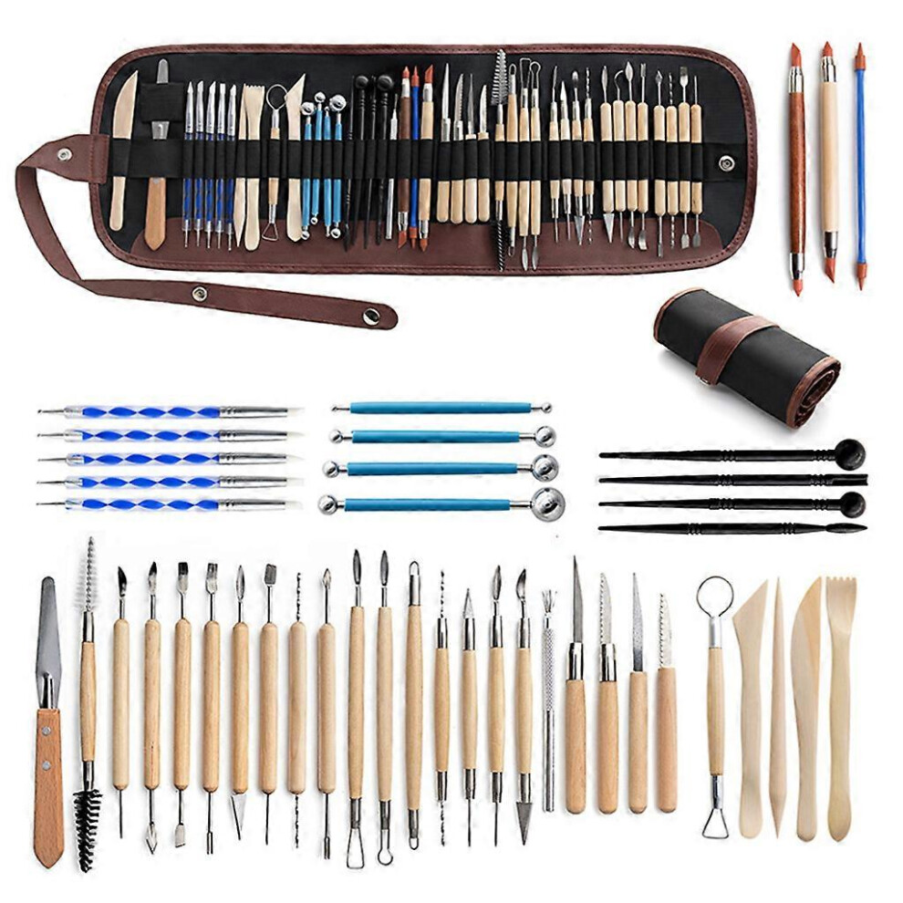 (As show, One size) 44pcs DIY Clay Sculpture Pottery Tool Set Carving Point Drill Pen Ceramics Sculpting Scraper Kit