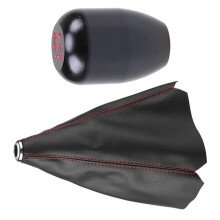 For Honda Red Stitch Leather Manual Shift Boot+R-T Black 5-Speed Shifter Knob