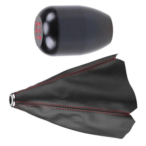 For Honda Red Stitch Leather Manual Shift Boot+R-T Black 5-Speed Shifter Knob