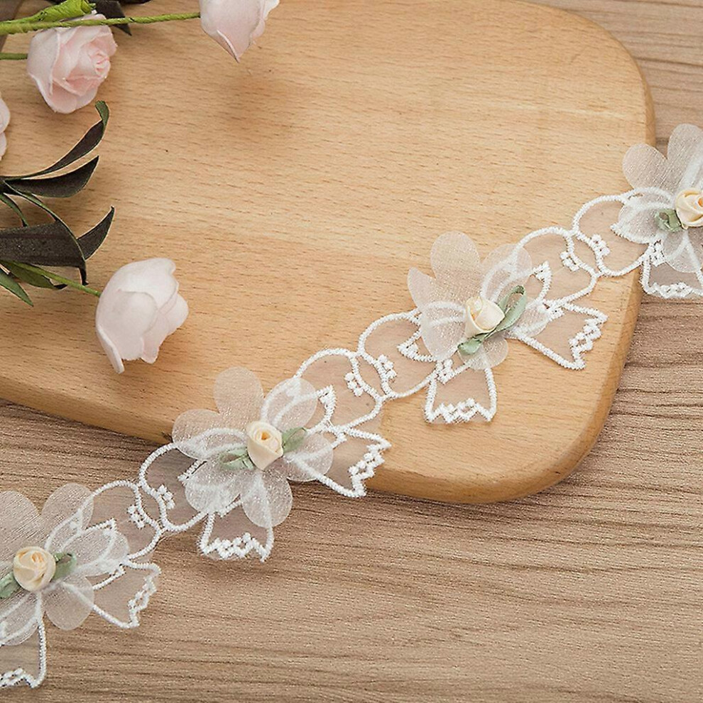 (A, One size) 1 Yard Rose Flower Embroidery Lace Trim Ribbon Pearl Beaded DIY Sewing Applique  A