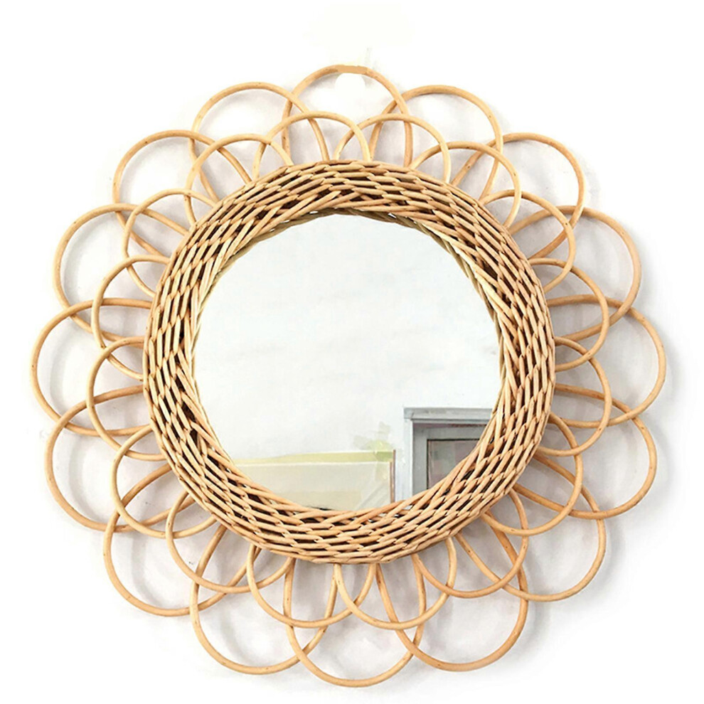 (As show, One size) Natural Rattan Innovative Art Decorative Makeup Mirror Dressing Living Room Bathroom Wall Hanging Craft Photography Prop