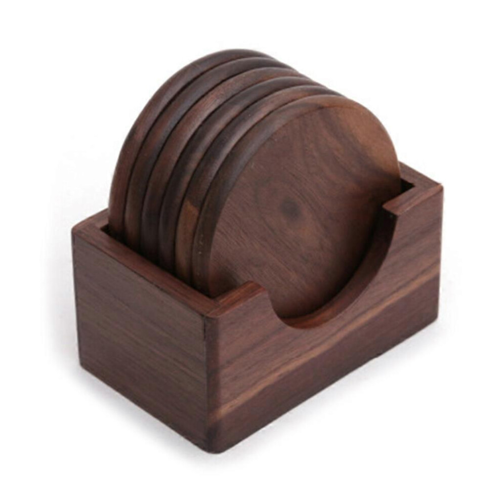 (As Show, One Size) 6Pcs/Set Walnut Wood Coasters Placemats Decor Round Heat Resistant Drink Mat Home Table Tea Coffee Cup Pad Brown