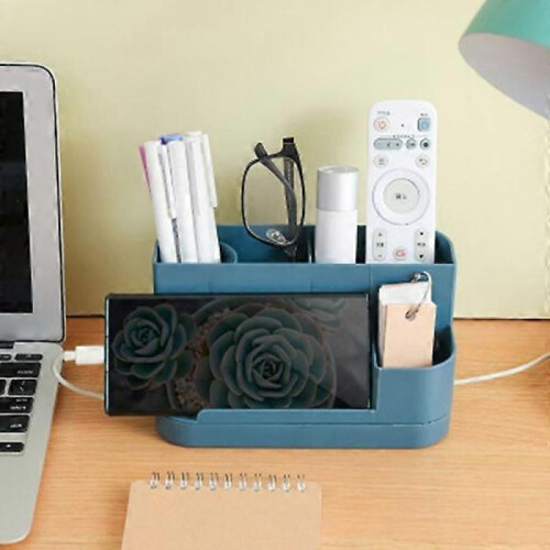 (Blue) Rotating Desktop Rack for Stationery Cosmetics Storage Mobile phone holder 2