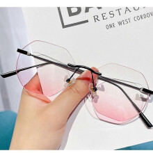 (Black Frame) Blue Light Blocking Glasses Rimless Tinted Gradient Lens Fashionable for Women