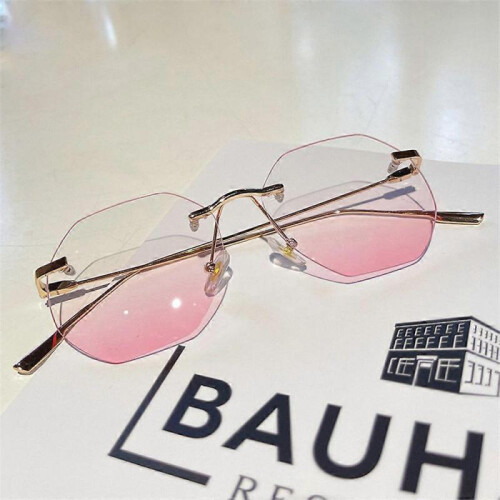 (Silver Frame) Blue Light Blocking Glasses Rimless Tinted Gradient Lens Fashionable for Women 1