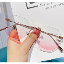 (Gold Frame) Blue Light Blocking Glasses Rimless Tinted Gradient Lens Fashionable for Women