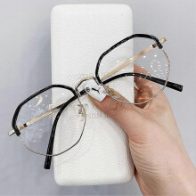 (600 Degrees, Black Gold) Polygonal Anti-Blue Light Glasses Clear Lens Blue Light Blocking Polygonal Frame for Gaming Reading Students