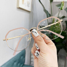 (500 Degrees, Powder Gold) Polygonal Anti-Blue Light Glasses Clear Lens Blue Light Blocking Polygonal Frame for Gaming Reading Students