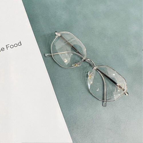(150, Transparent Silver) Polygonal Anti-Blue Light Glasses Clear Lens Blue Light Blocking Polygonal Frame for Gaming Reading Students