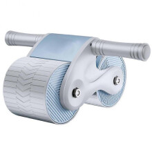 (Grey Blue) Automatic Rebound Belly Wheel with Kneeling Pad Arm Muscles Bodybuilding Slimming Tool Workout Equipment