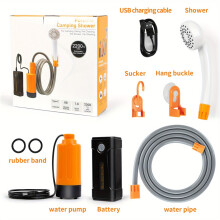 (Orange/black) Portable Camping Shower Kit with Detachable USB Rechargeable Battery - Durable ABS Outdoor Shower Head & Flexible Hose