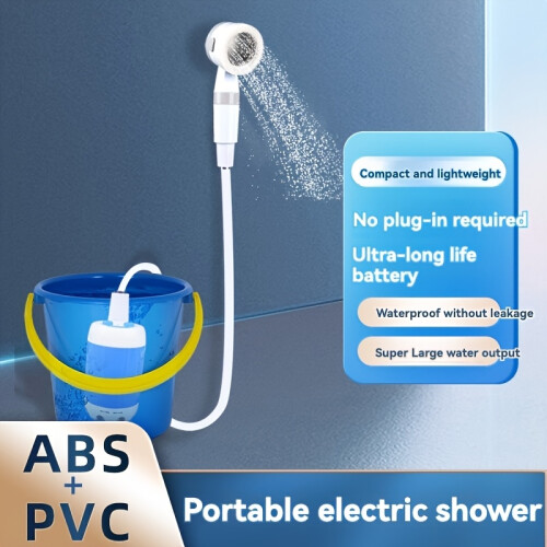(White) Portable Wireless Camping Shower Kit,USB Rechargeable Bath Pump with Adjustable Nozzle,Includes Mesh Storage Bag 2