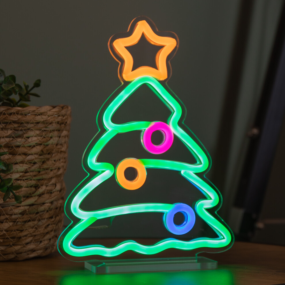 Premier 25Cm Up Christmas Tree Table Top Neon Sign Light