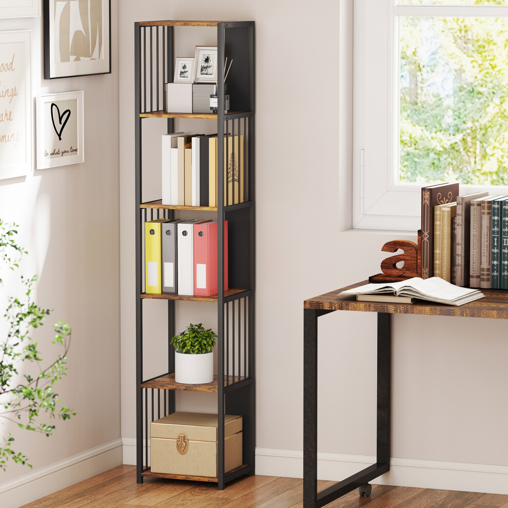 Homcom (Brown) 5-Tier Bookshelf, Freestanding Display Storage Unit Brown
