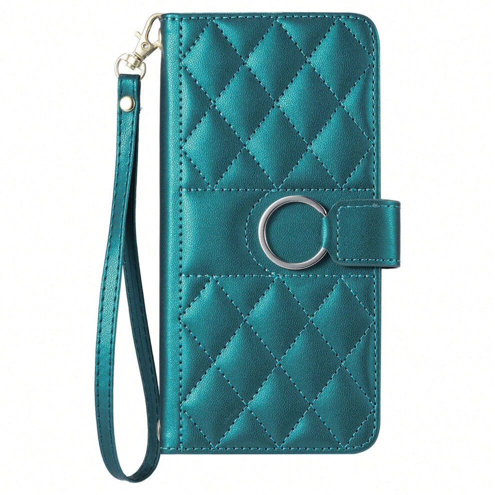 (dark green, Samsung S20FE) Suitable for Samsung S25 small Chanel style crossbody card holder mobile phone case S24 diamond card flip cover leather case ladies leath...