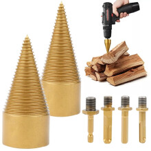 Firewood Drill Bit Wood Splitter, 42mm / 32mm Cones Wood Log Splitter Drill Bit with 4 Handles, Wood Splitting Drill Bit for Electric Drill Machine